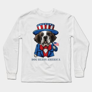St Bernard Dog Bless America Long Sleeve T-Shirt